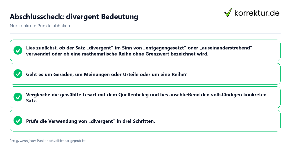 Konkreter Abschlusscheck zu divergent Bedeutung