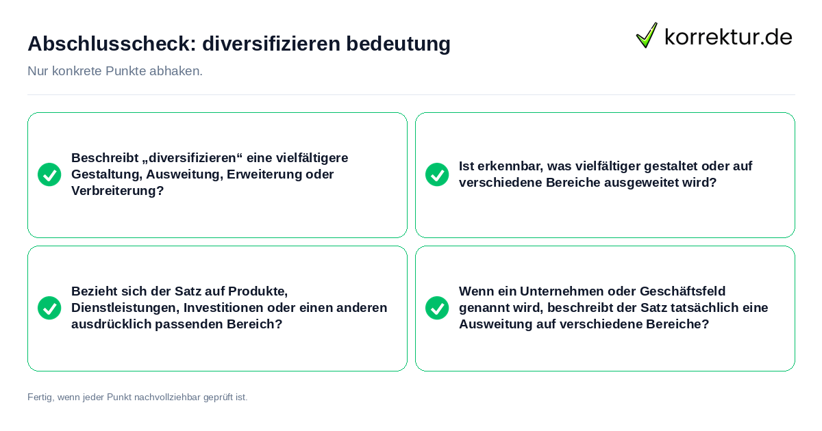 Konkreter Abschlusscheck zu diversifizieren bedeutung