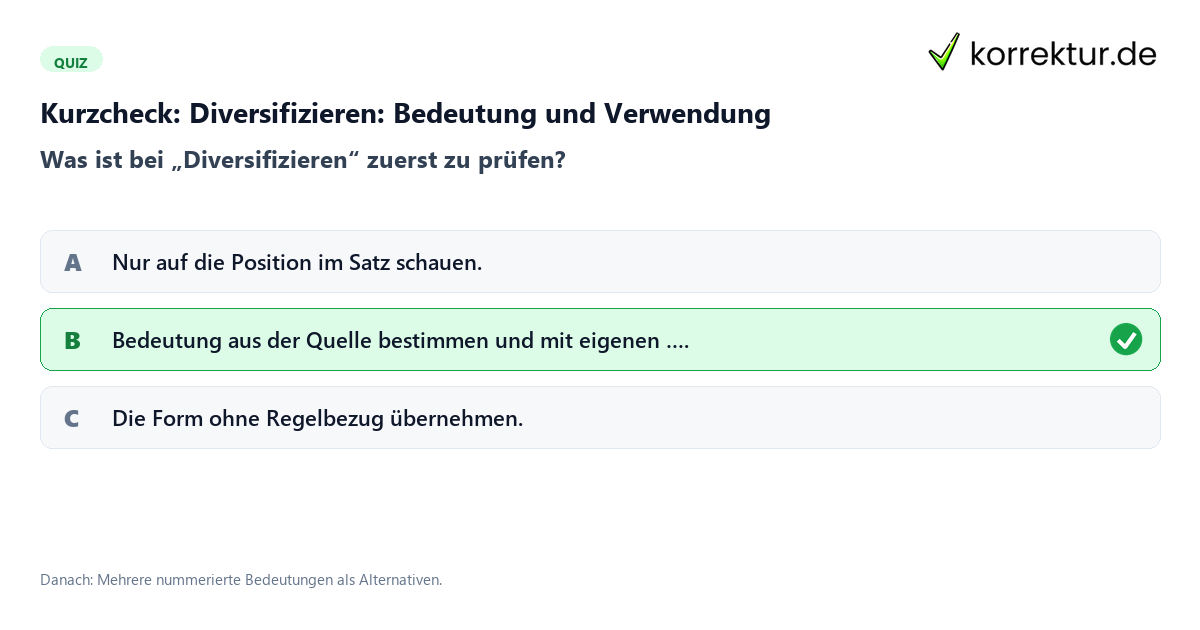 Diversifizieren: Bedeutung und Verwendung mit einem Kurzquiz zum sinnvollen nächsten Schritt