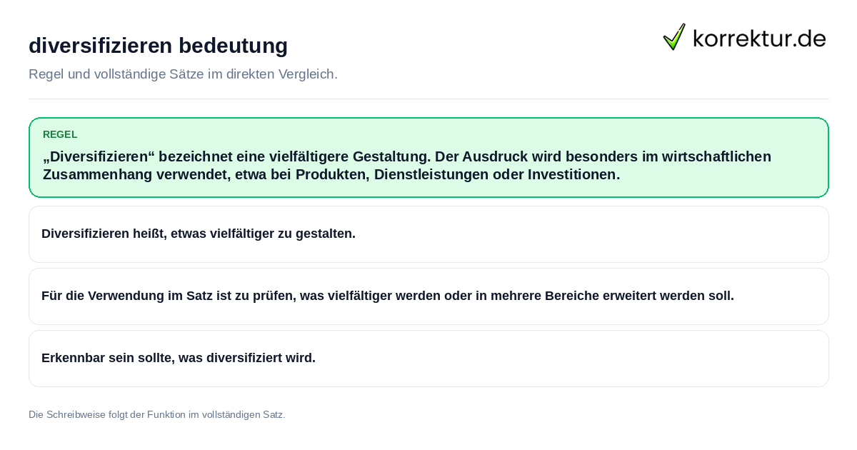 diversifizieren bedeutung Konkrete Regel und vollständige Beispielsätze zu diversifizieren bedeutung
