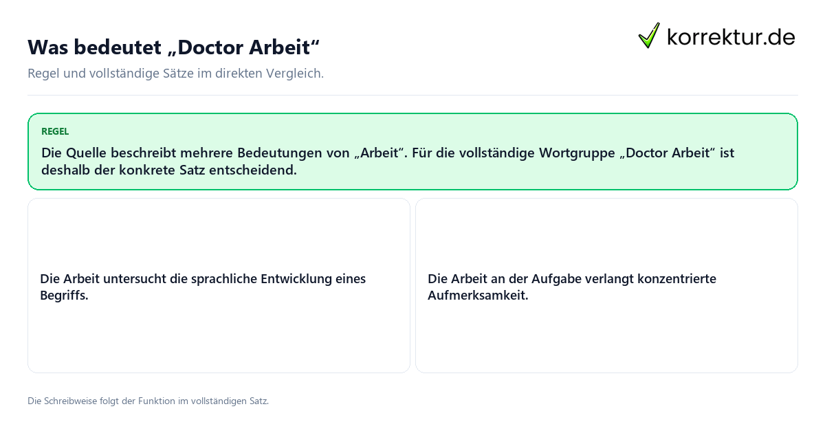 Was bedeutet „Doctor Arbeit“ Konkrete Regel und vollständige Beispielsätze zu Was bedeutet „Doctor Arbeit“