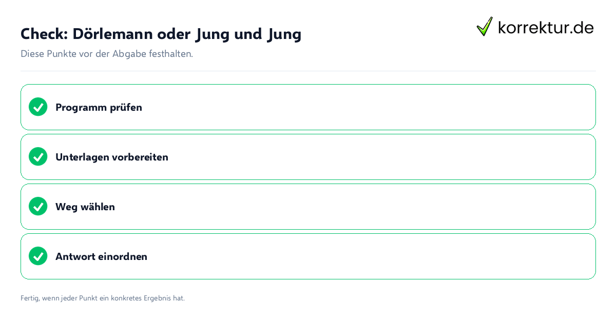Check: Dörlemann oder Jung und Jung Dörlemann oder Jung und Jung: Prüfliste mit vier Punkten