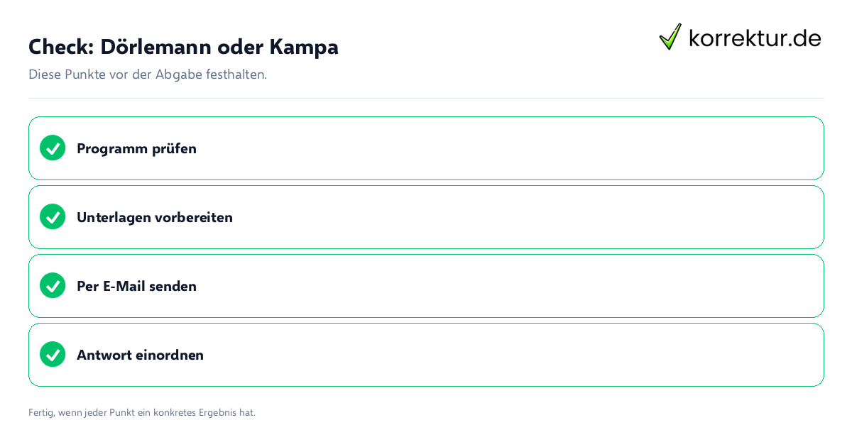 Check: Dörlemann oder Kampa Dörlemann oder Kampa: Prüfliste mit vier Punkten