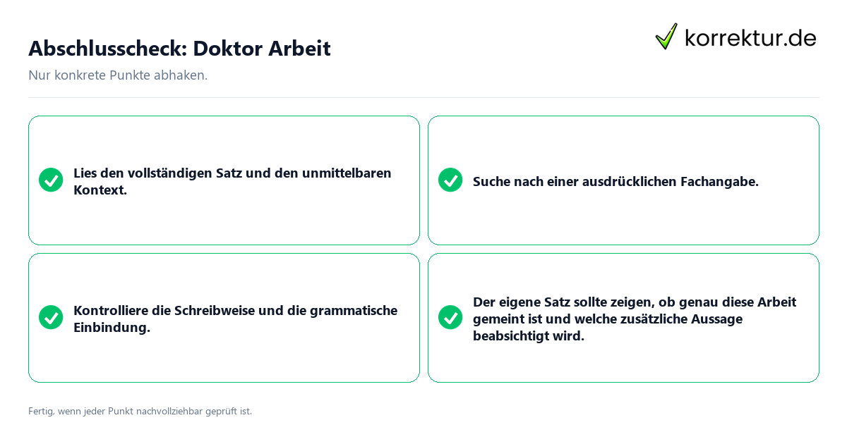 Abschlusscheck: Doktor Arbeit Konkreter Abschlusscheck zu Doktor Arbeit