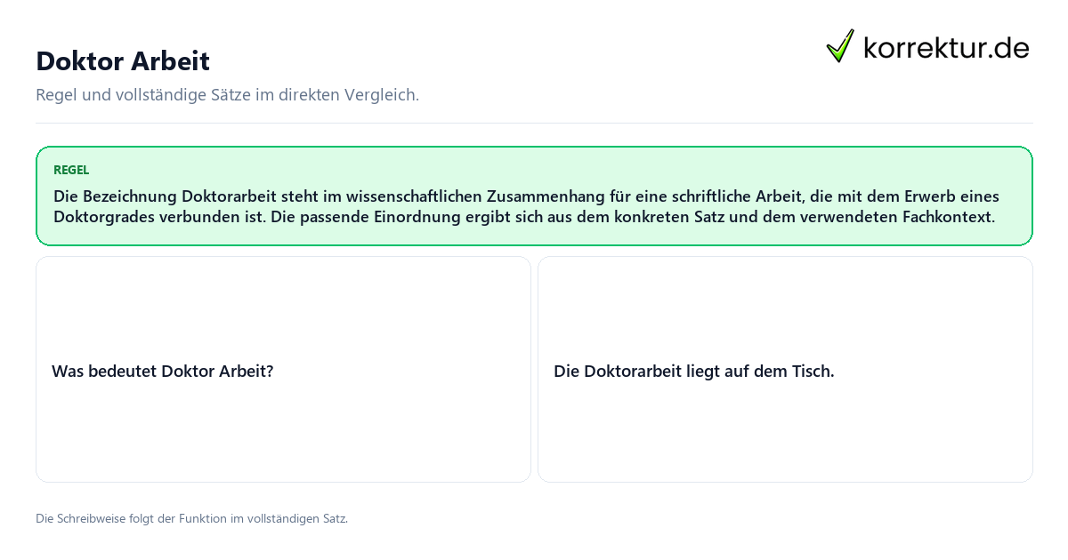 Doktor Arbeit Konkrete Regel und vollständige Beispielsätze zu Doktor Arbeit
