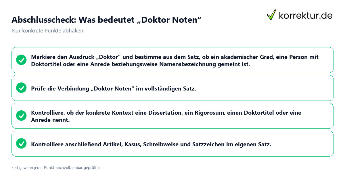 Konkreter Abschlusscheck zu Was bedeutet „Doktor Noten“