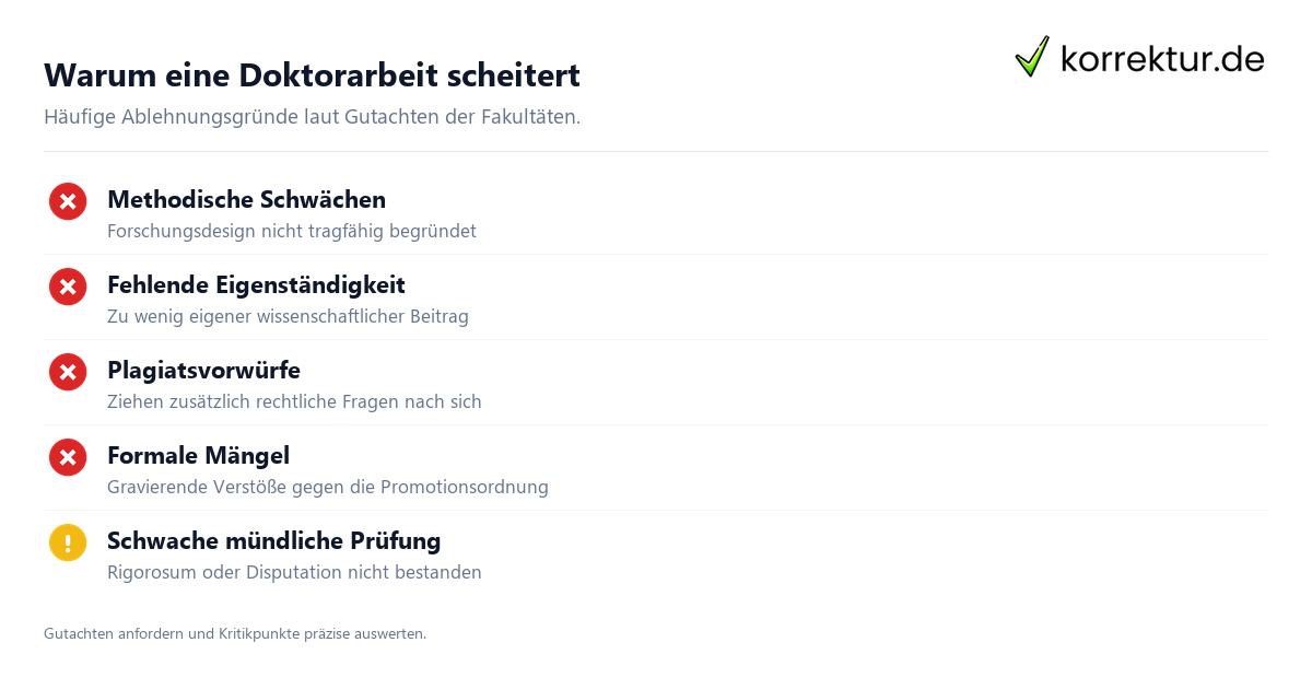 Warum eine Doktorarbeit scheitert Doktorarbeit nicht bestanden: Gründe und typische Kritikpunkte im Gutachten