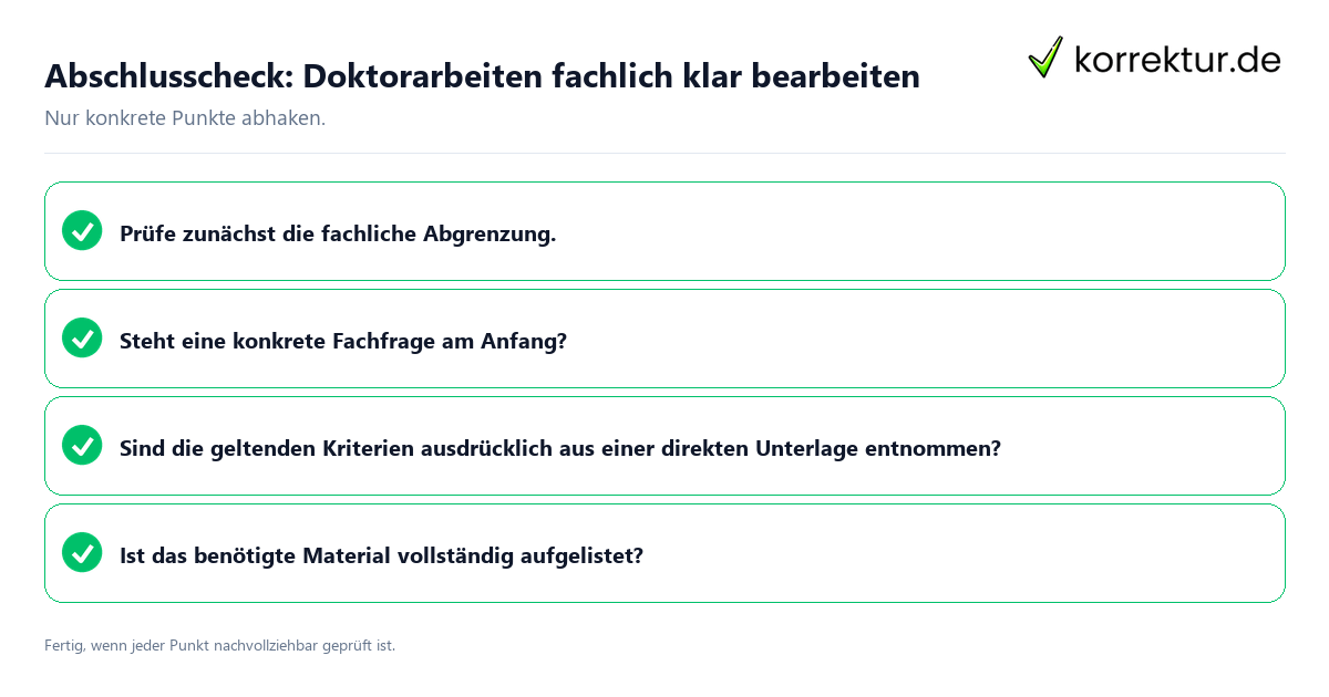 Konkreter Abschlusscheck zu Doktorarbeiten fachlich klar bearbeiten