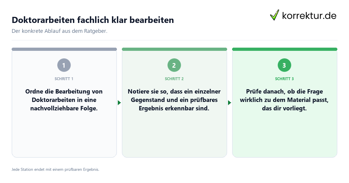 Konkrete Schritte zu Doktorarbeiten fachlich klar bearbeiten