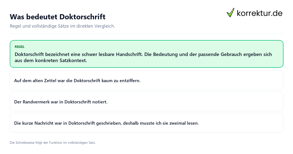 Konkrete Regel und vollständige Beispielsätze zu Was bedeutet Doktorschrift