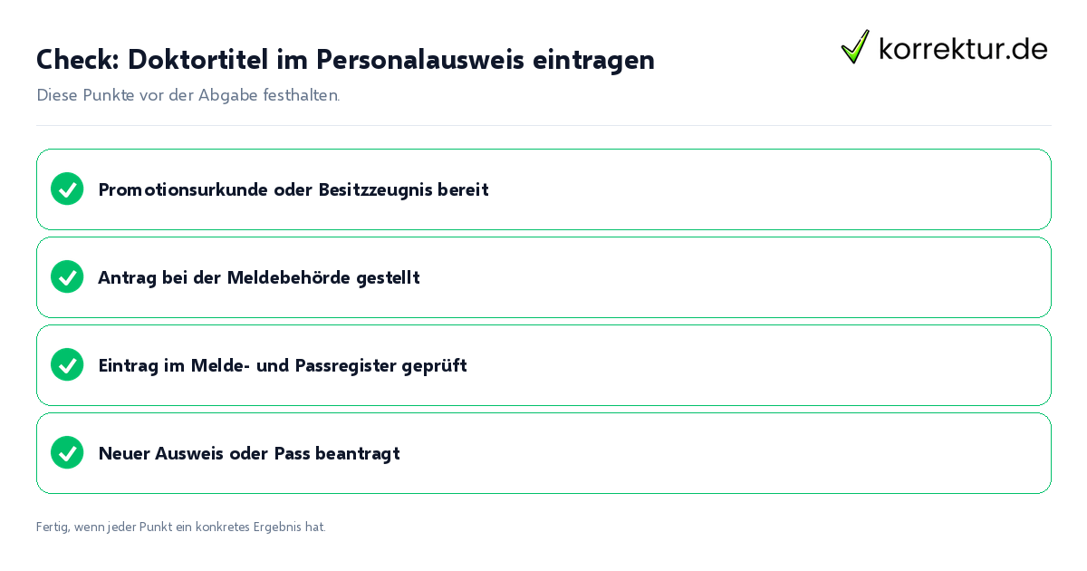 Doktortitel im Personalausweis eintragen: Prüfliste mit vier Punkten