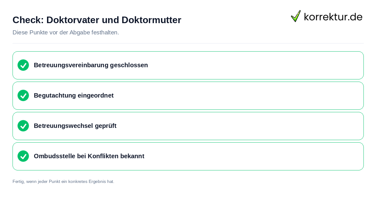 Doktorvater und Doktormutter: Prüfliste mit vier Punkten