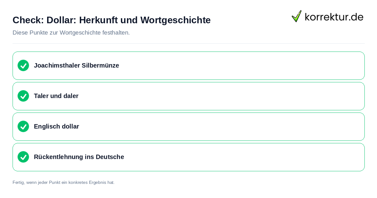 Check: Dollar: Herkunft und Wortgeschichte Dollar: Herkunft und Wortgeschichte: Prüfliste mit vier Punkten