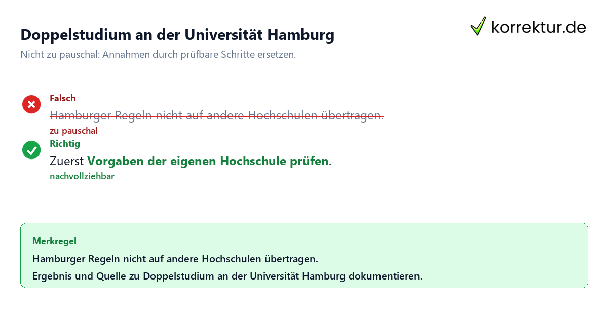 Doppelstudium an der Universität Hamburg Ungeeignete und belastbare Vorgehensweise bei Doppelstudium an der Universität Hamburg