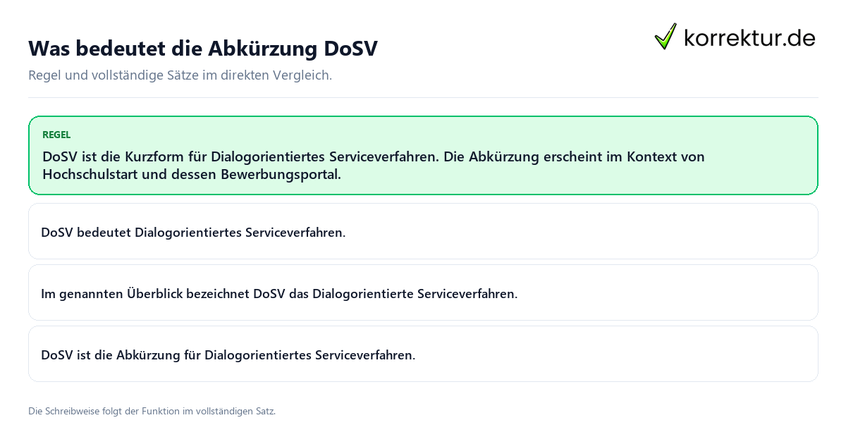 Was bedeutet die Abkürzung DoSV Konkrete Regel und vollständige Beispielsätze zu Was bedeutet die Abkürzung DoSV