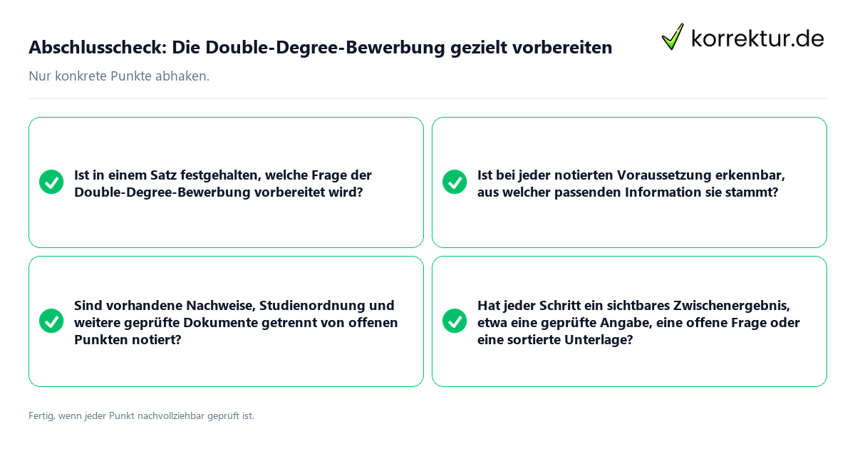 Konkreter Abschlusscheck zu Die Double-Degree-Bewerbung gezielt vorbereiten