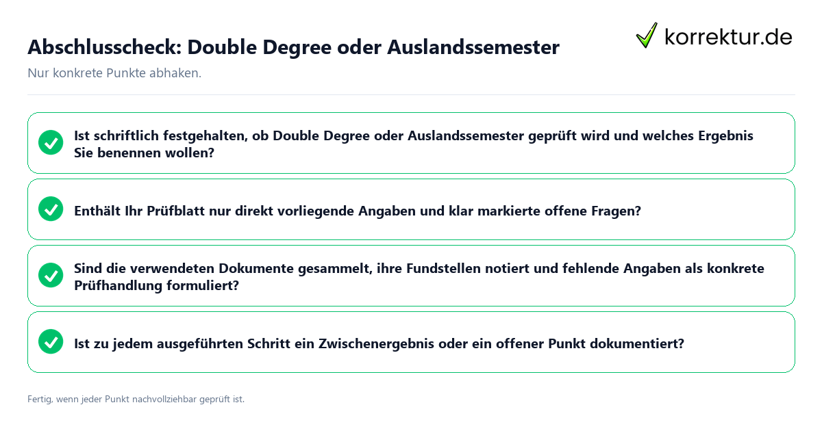 Abschlusscheck: Double Degree oder Auslandssemester Konkreter Abschlusscheck zu Double Degree oder Auslandssemester