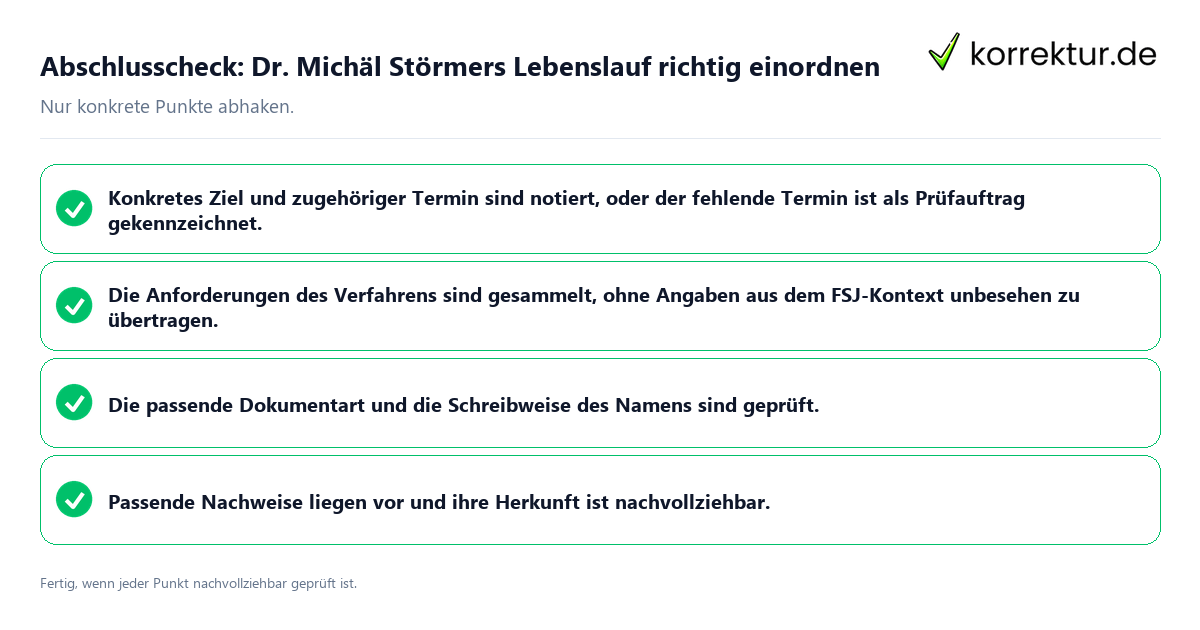 Konkreter Abschlusscheck zu Dr. Michäl Störmers Lebenslauf richtig einordnen