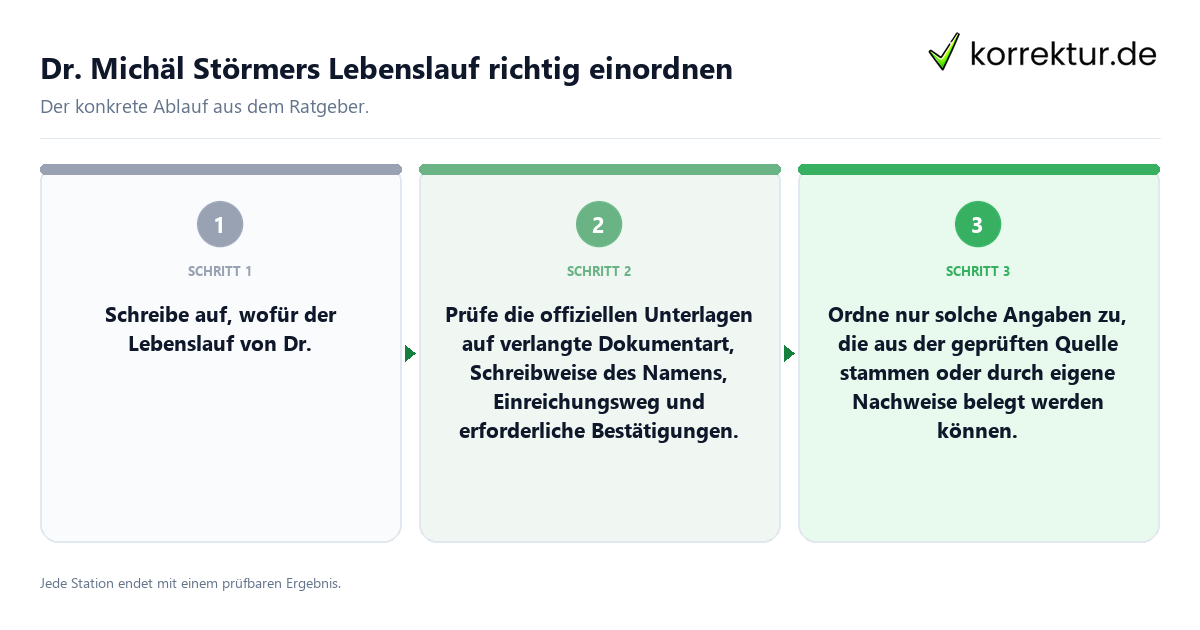 Konkrete Schritte zu Dr. Michäl Störmers Lebenslauf richtig einordnen
