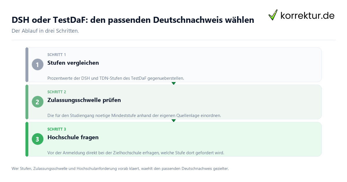 DSH oder TestDaF: den passenden Deutschnachweis wählen: der Ablauf in drei Schritten