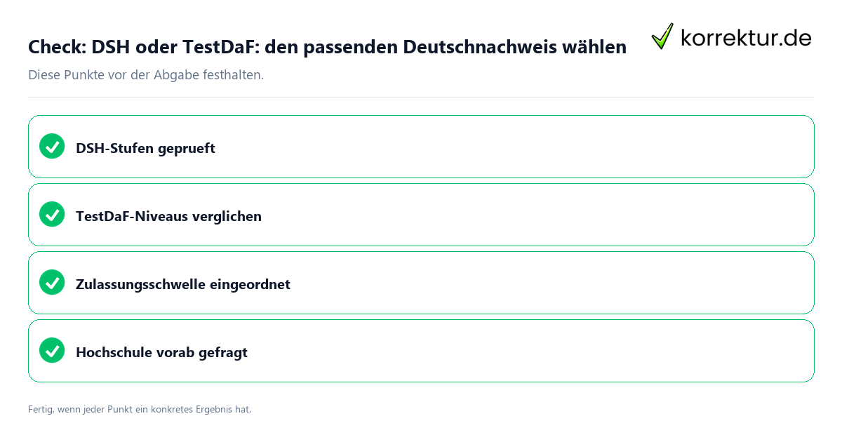 DSH oder TestDaF: den passenden Deutschnachweis wählen: Prüfliste mit vier Punkten