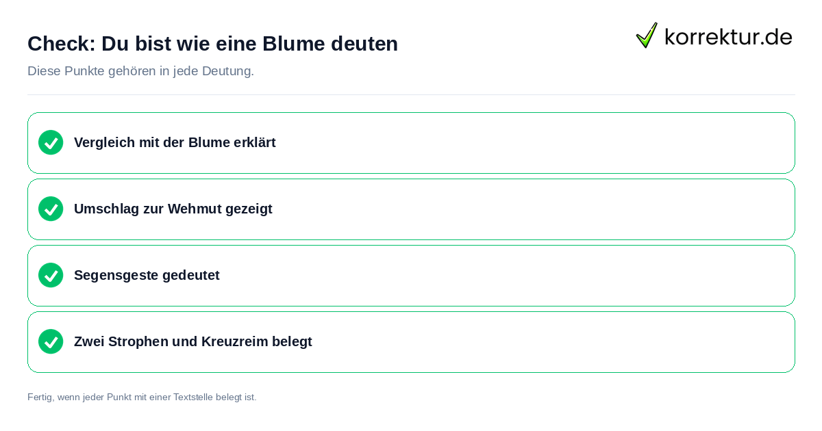 Du bist wie eine Blume deuten: Prüfliste mit vier Punkten