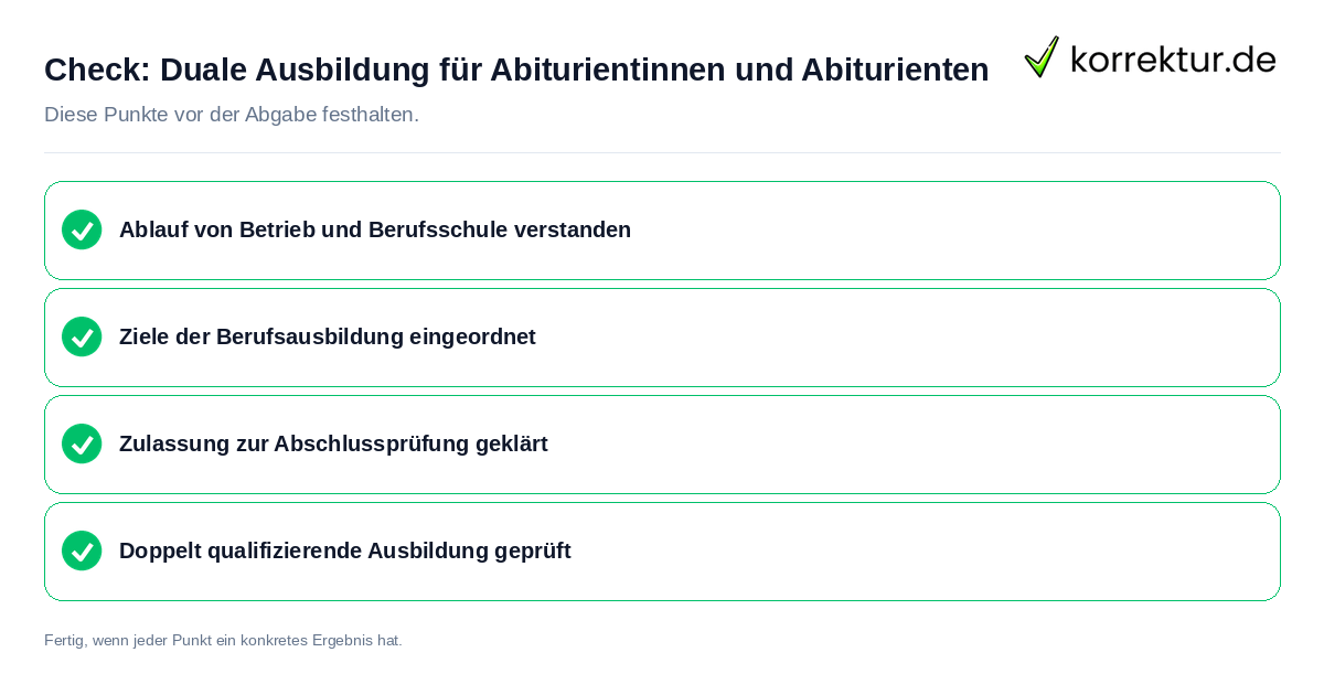 Duale Ausbildung für Abiturientinnen und Abiturienten: Prüfliste mit vier Punkten