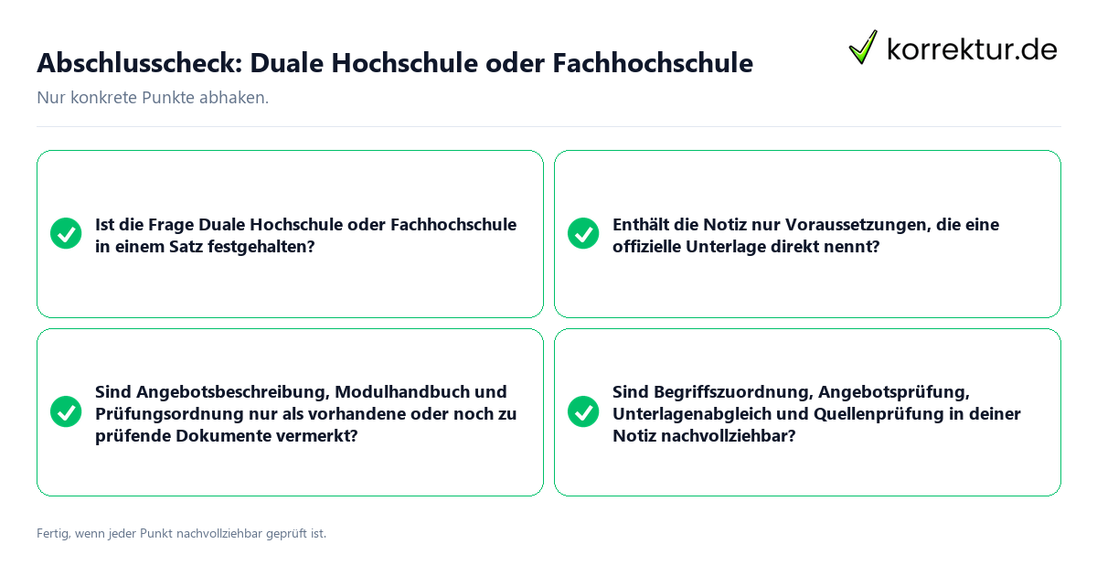 Konkreter Abschlusscheck zu Duale Hochschule oder Fachhochschule