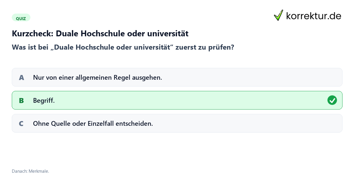 Duale Hochschule oder universität mit einem Kurzquiz zum sinnvollen nächsten Schritt