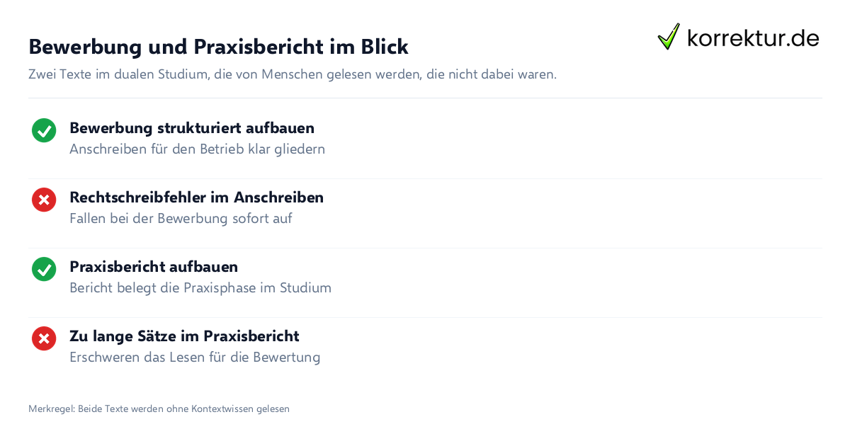 Bewerbung und Praxisbericht im Blick Duales Studium: Bewerbung und Praxisbericht sprachlich prüfen