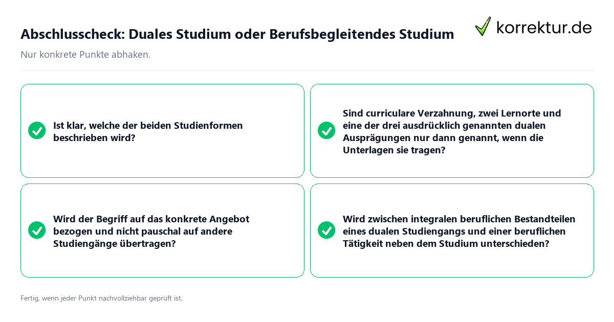 Abschlusscheck: Duales Studium oder Berufsbegleitendes Studium Konkreter Abschlusscheck zu Duales Studium oder Berufsbegleitendes Studium