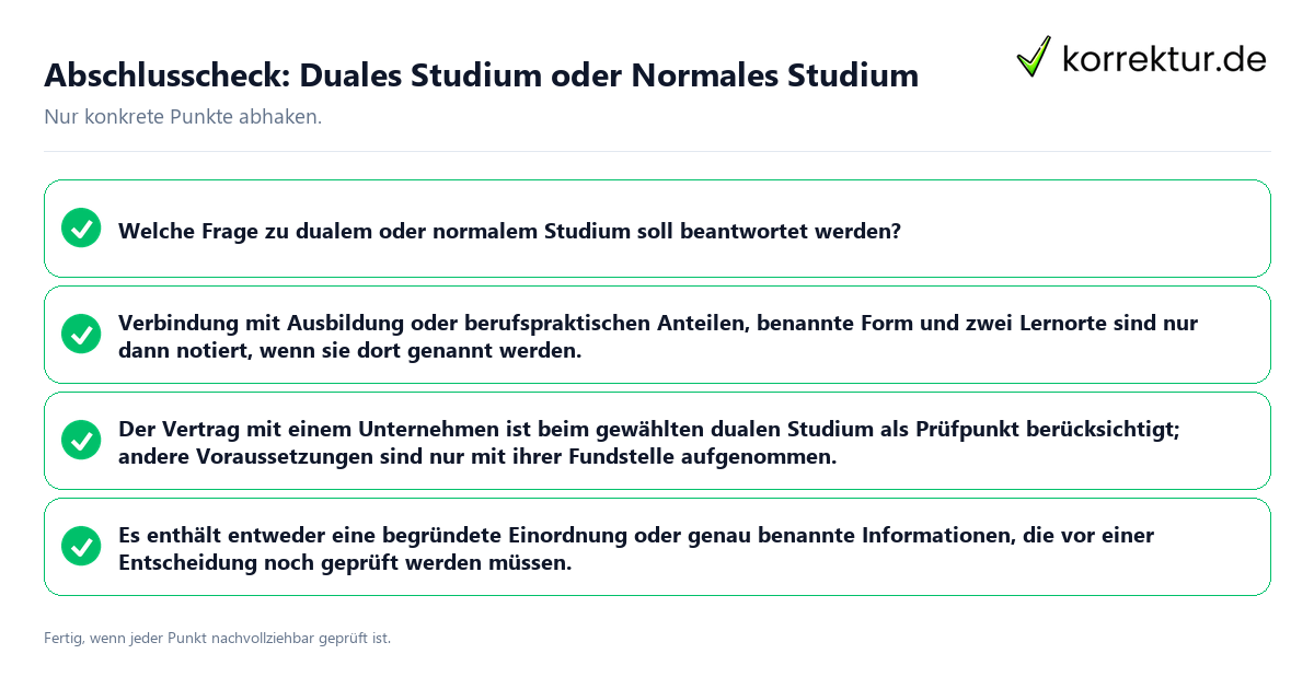Konkreter Abschlusscheck zu Duales Studium oder Normales Studium