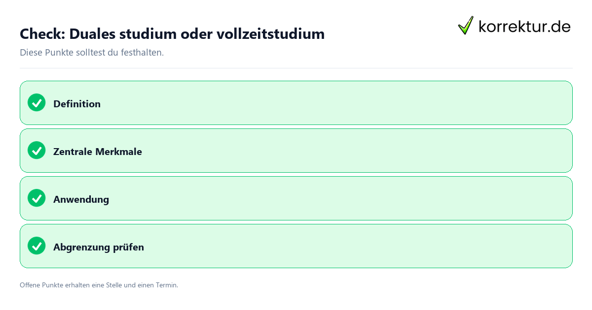 Check: Duales studium oder vollzeitstudium Duales studium oder vollzeitstudium mit Checkliste für Unterlagen und nächste Schritte