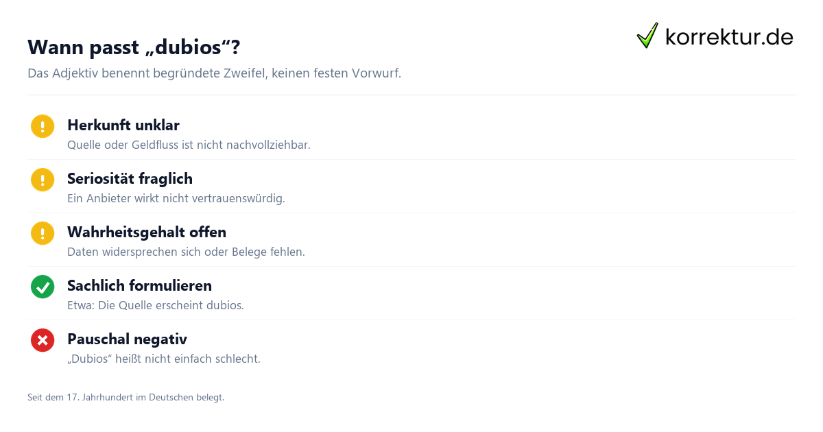dubios Bedeutung korrekt verwenden: Checkliste