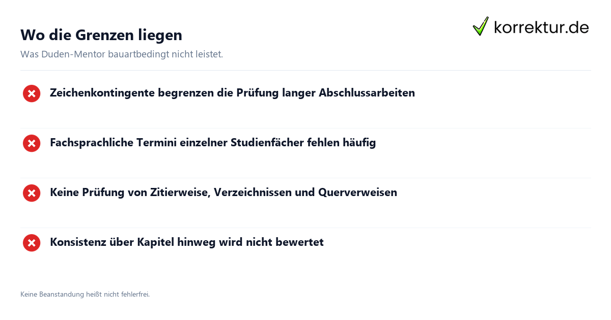 Wo die Grenzen liegen Duden-Mentor im Test: Funktionen und Praxisnutzen: Grenzen im Überblick