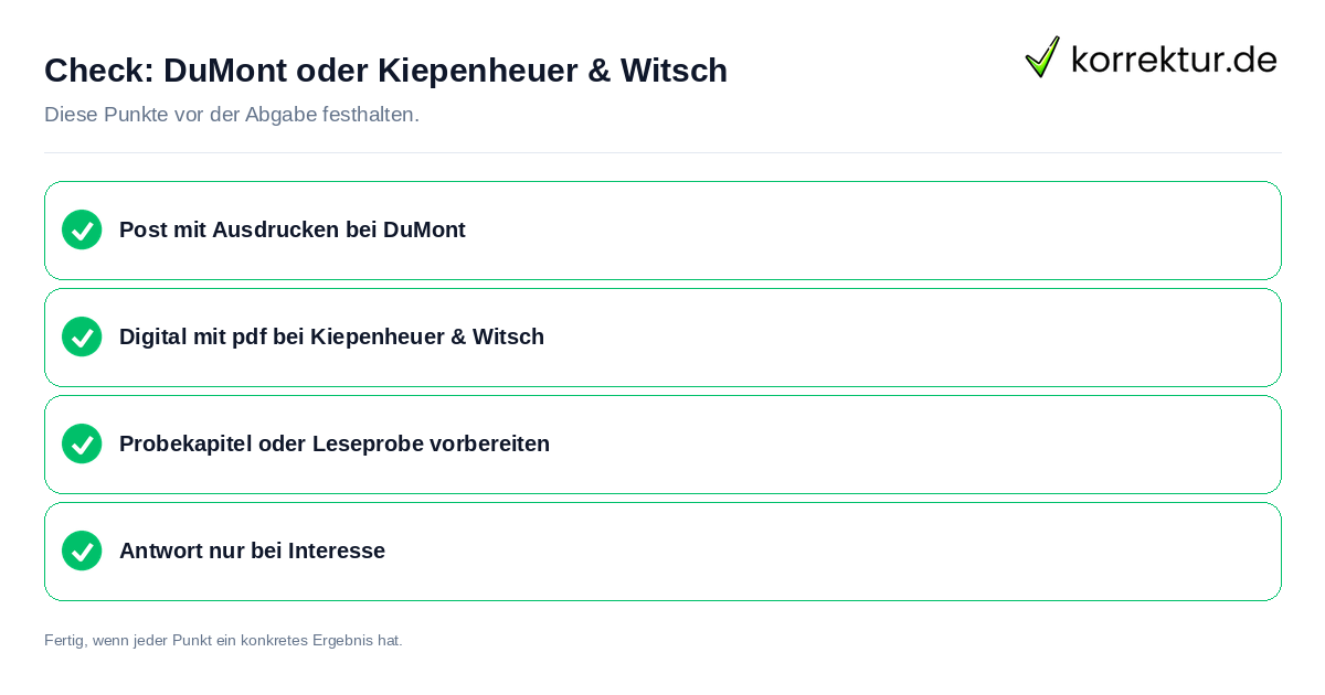 DuMont oder Kiepenheuer & Witsch: Prüfliste mit vier Punkten