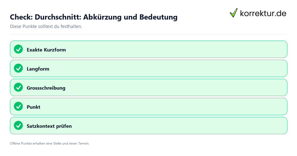 Durchschnitt: Abkürzung und Bedeutung mit Checkliste für Unterlagen und nächste Schritte