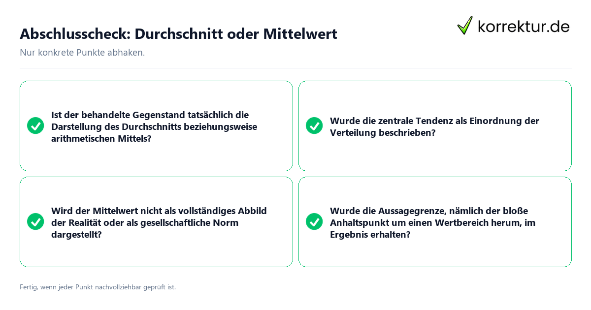 Konkreter Abschlusscheck zu Durchschnitt oder Mittelwert