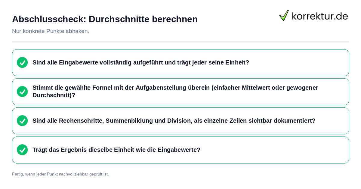 Konkreter Abschlusscheck zu Durchschnitte berechnen