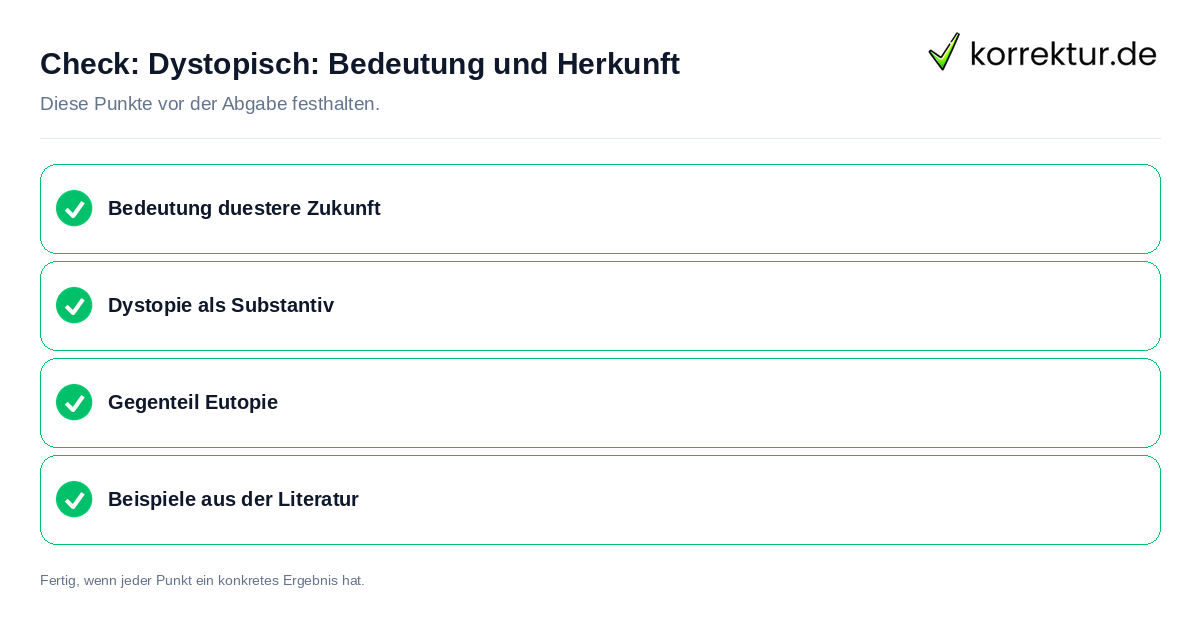 Dystopisch: Bedeutung und Herkunft: Prüfliste mit vier Punkten