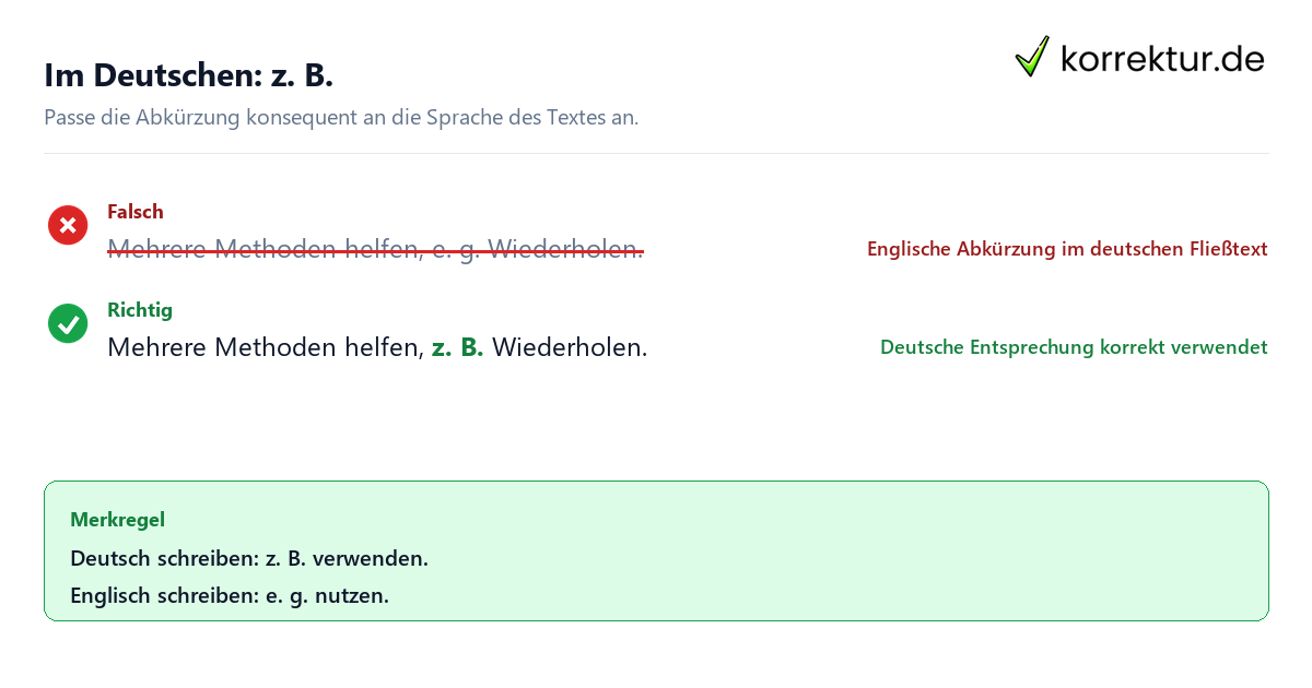 Im Deutschen: z. B. e. g. Bedeutung richtig verwenden im deutschen Text