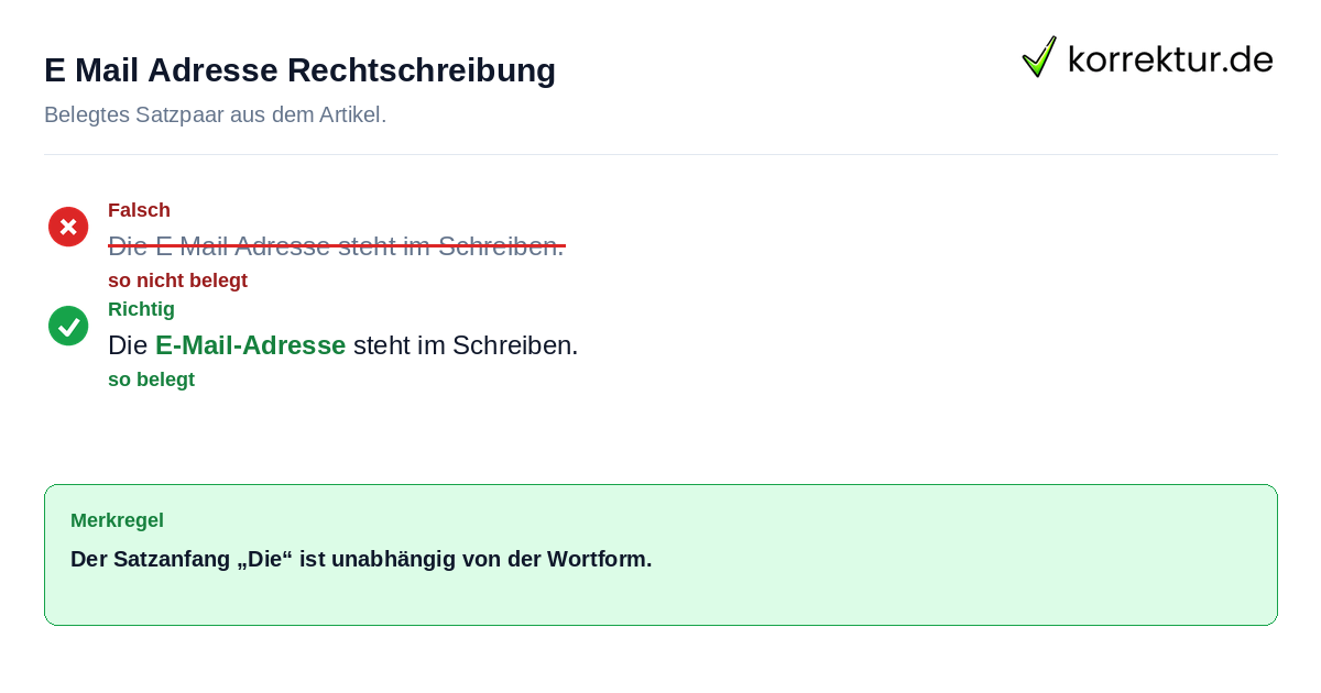 Falsches und richtiges Satzbeispiel zu E Mail Adresse Rechtschreibung
