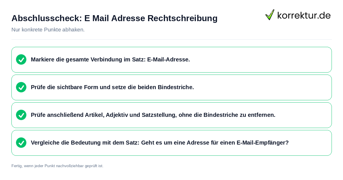 Konkreter Abschlusscheck zu E Mail Adresse Rechtschreibung