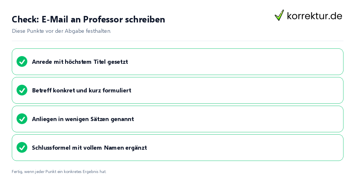 Check: E-Mail an Professor schreiben E-Mail an Professor schreiben: Prüfliste mit vier Punkten