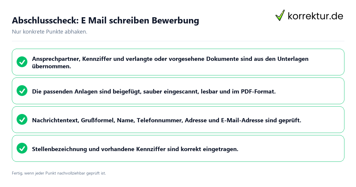 Konkreter Abschlusscheck zu E Mail schreiben Bewerbung