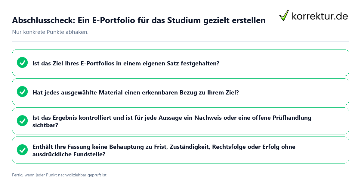 Konkreter Abschlusscheck zu Ein E-Portfolio für das Studium gezielt erstellen