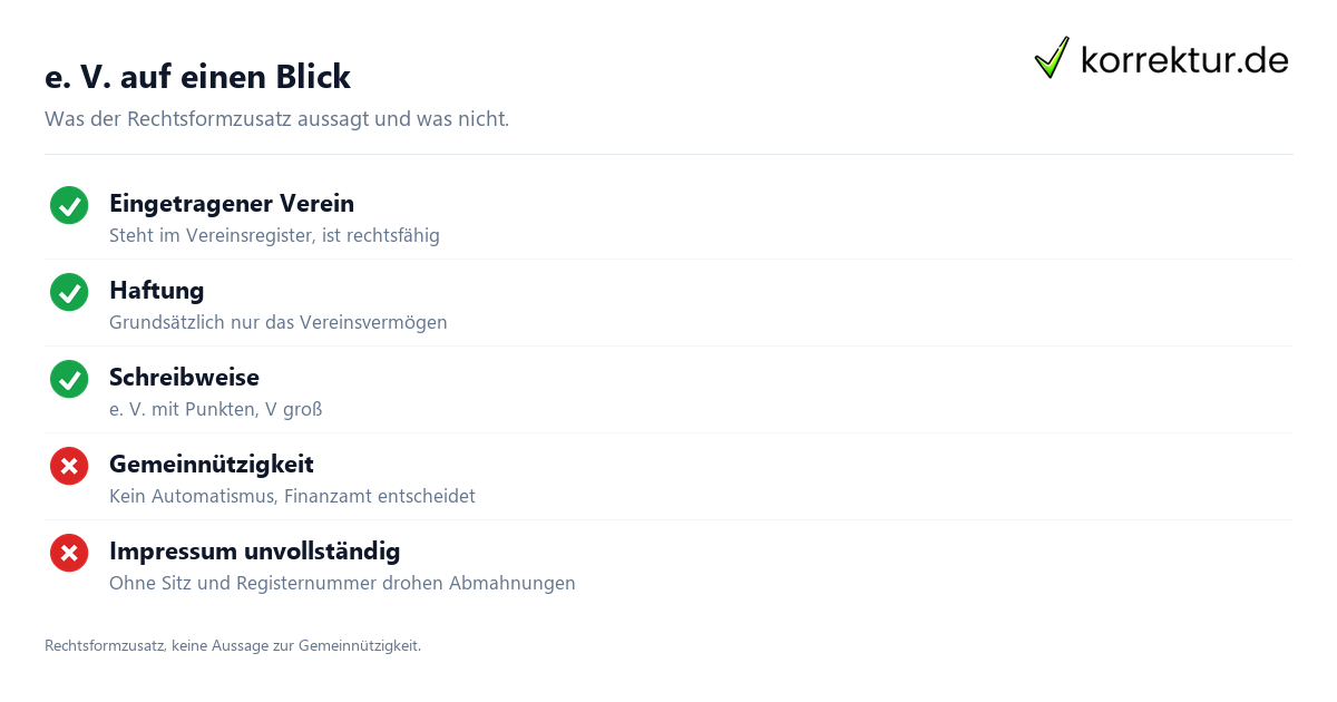 e. V. auf einen Blick e.V. Bedeutung: Merkmale des eingetragenen Vereins