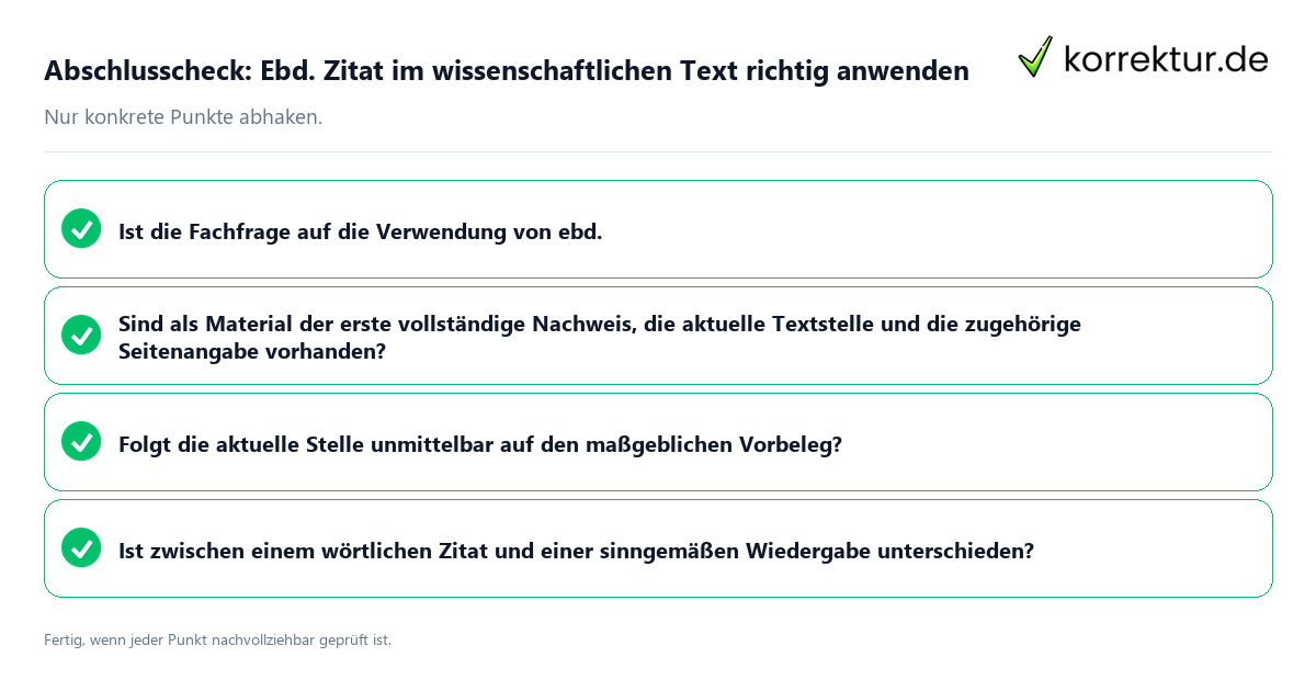 Abschlusscheck: Ebd. Zitat im wissenschaftlichen Text richtig anwenden Konkreter Abschlusscheck zu Ebd. Zitat im wissenschaftlichen Text richtig anwenden
