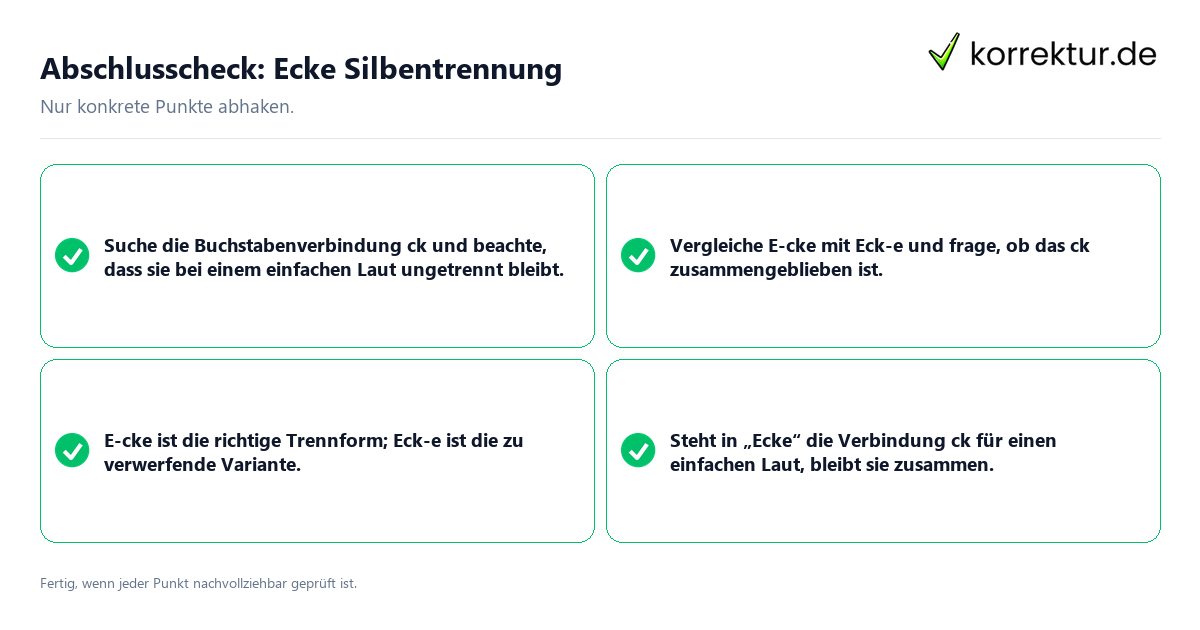 Konkreter Abschlusscheck zu Ecke Silbentrennung