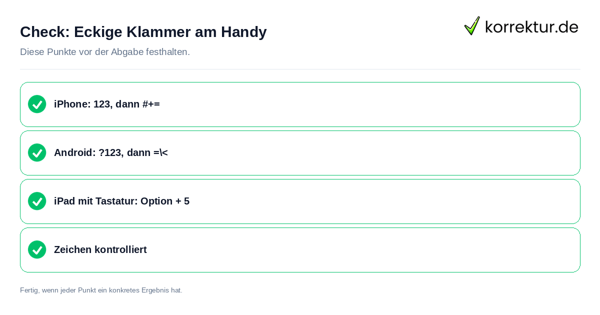 Eckige Klammer am Handy: Prüfliste mit vier Punkten